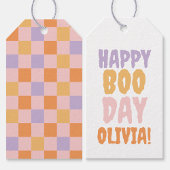 Happy Boo-Day Checkered Halloween Geschenkanhänger