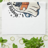 Happy Boo-Day Ghost Cat PNG - Spooky Cute Oversize Geschirrtuch (Gefaltet)