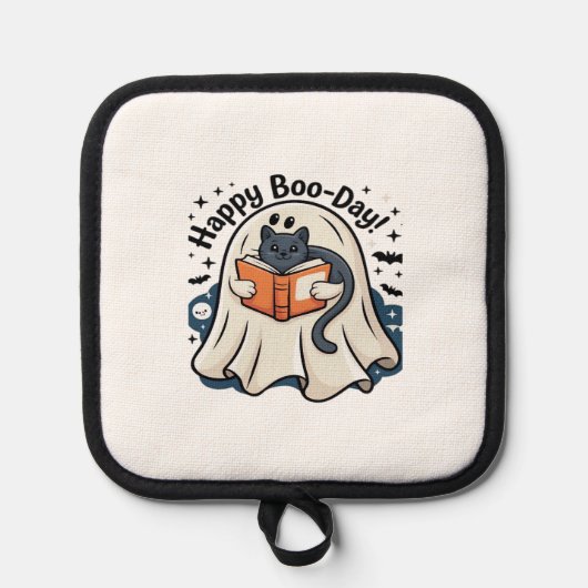 Happy Boo-Day Ghost Cat PNG - Spooky Cute Oversize Topflappen (Vorderseite)