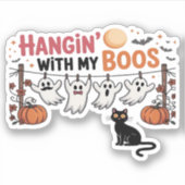 Happy Boo-Day Ghost Cat PNG - Spooky Niedlich Over Aufkleber (Vorderseite)