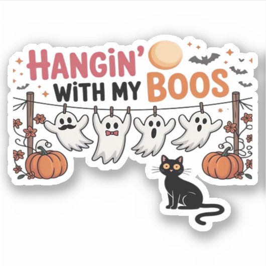 Happy Boo-Day Ghost Cat PNG - Spooky Niedlich Over Aufkleber (Vorderseite)