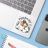 Happy Boo-Day Ghost Cat PNG - Spooky Niedlich Over Aufkleber (Laptop mit iPhone)