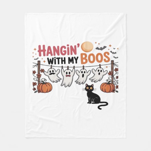 Happy Boo-Day Ghost Cat PNG - Spooky Niedlich Over Fleecedecke (Vorderseite)