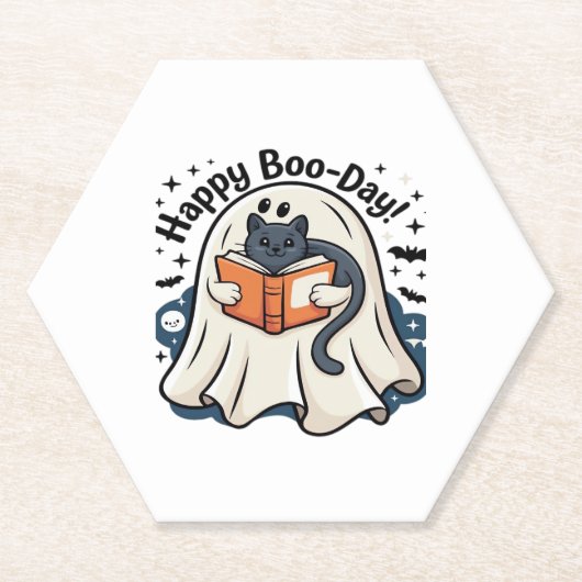 Happy Boo-Day Ghost Cat PNG - Spooky Niedlich Over Untersetzer (Vorderseite)