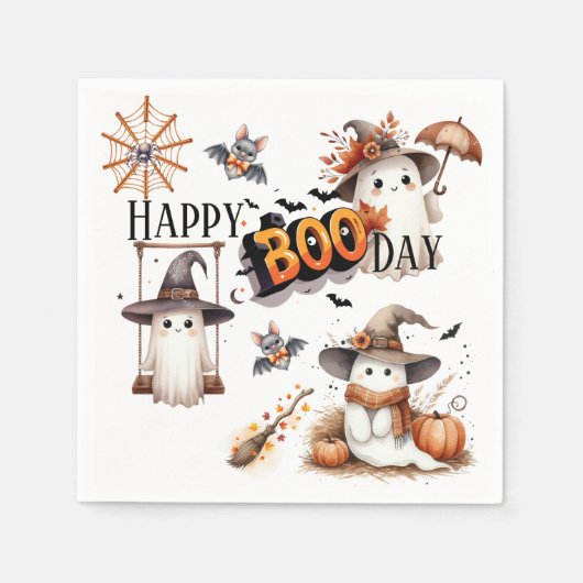 Happy BOO Day Niedlich Watercolor Ghost Fall Serviette (Vorderseite)