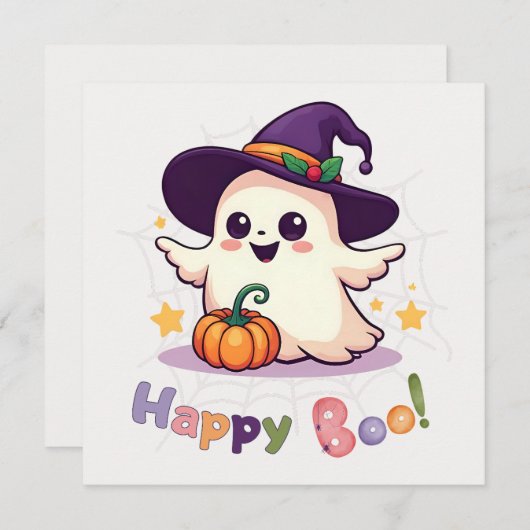 Happy Boo Niedlich Ghost Flat Card (Vorne/Hinten)