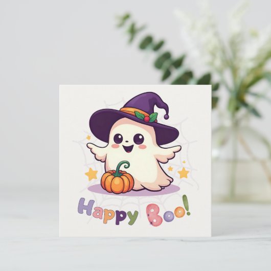 Happy Boo Niedlich Ghost Flat Card (Stehend Vorderseite)