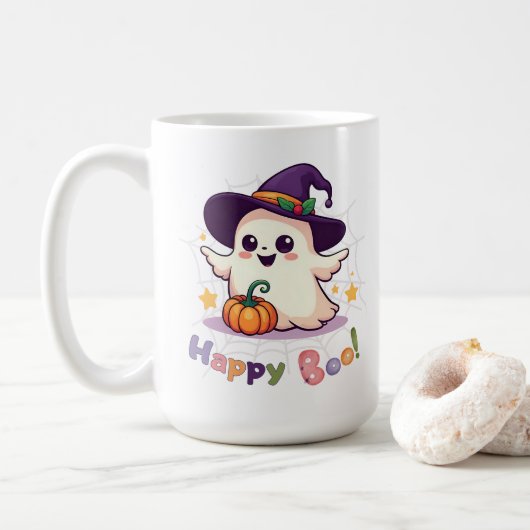 Happy Boo Niedlich Ghost Kaffeetasse (Mit Donut)