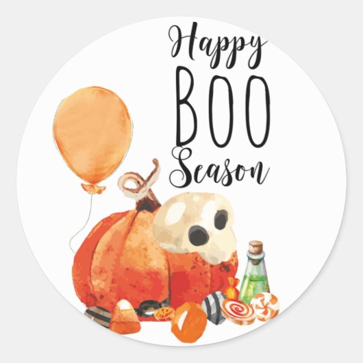 Happy Boo Season Watercolor Pumpkin Runder Aufkleber (Vorderseite)