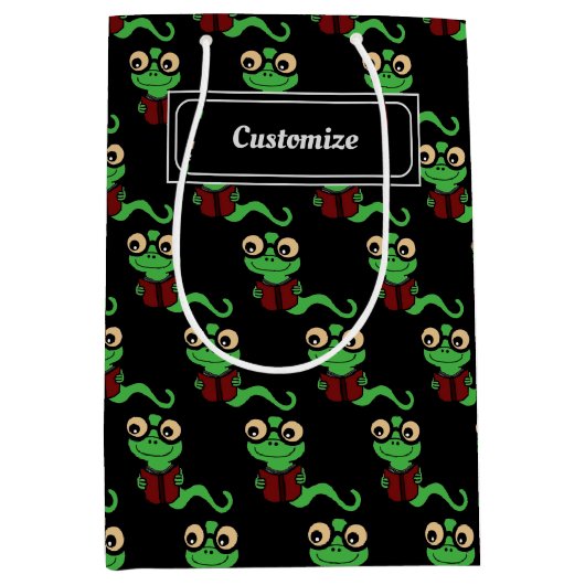 Happy Bookworm Black Mittlere Geschenktüte (Vorderseite)