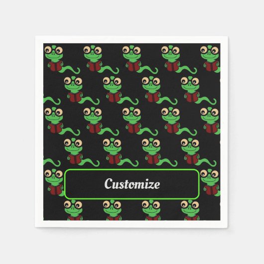 Happy Bookworm Black Serviette (Vorderseite)