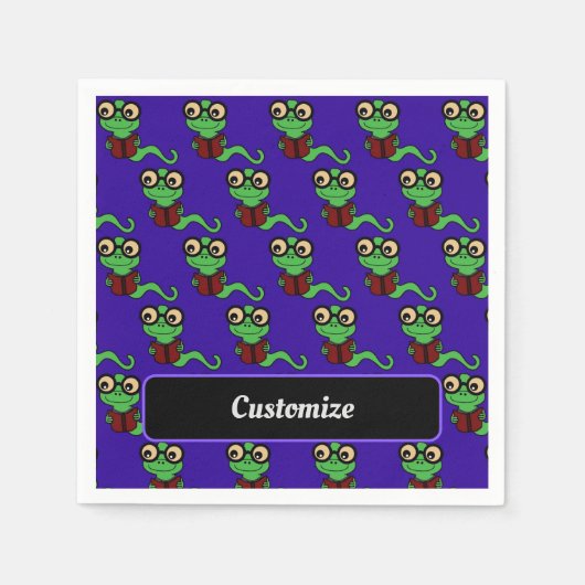 Happy Bookworm Lila Serviette (Vorderseite)