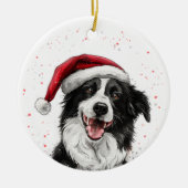 Happy Border Collie Dog Christmas Personalized Keramik Ornament (Vorne)