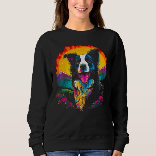 Happy Border Collie Dog Sun Sweatshirt (Vorderseite)
