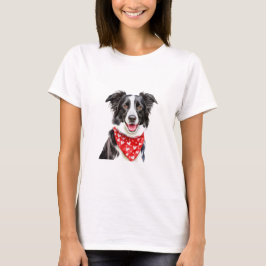 Happy Border Collie mit Red Heart Bandana T-Shirt