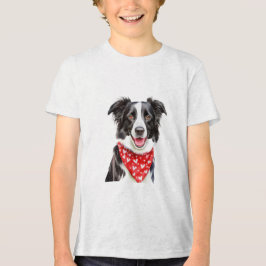 Happy Border Collie mit Red Heart Bandana Tri-Blend Shirt