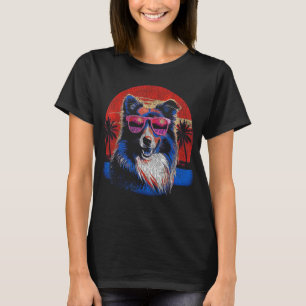 Happy Border Collie mit Sonnenbrille Vintager 70er T-Shirt