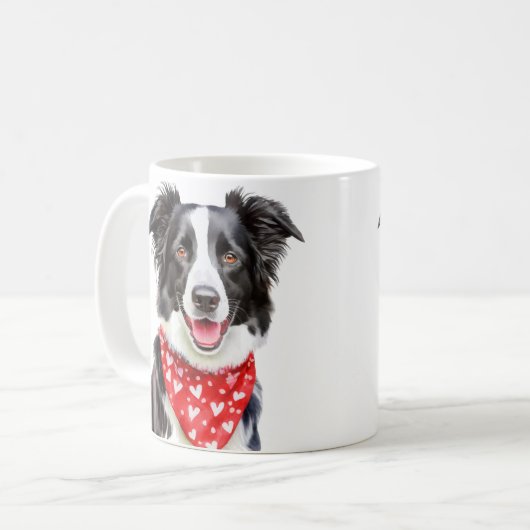 Happy Border Collie Red Heart Bandana Kaffeetasse (Vorderseite Links)