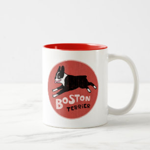 Happy Boston Terrier Running   Niedlicher Cartoon  Zweifarbige Tasse