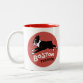 Happy Boston Terrier Running | Niedlicher Cartoon Zweifarbige Tasse (Links)