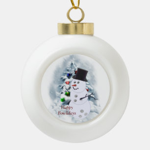 Happy Bowlidays Snowman Keramik Kugel-Ornament