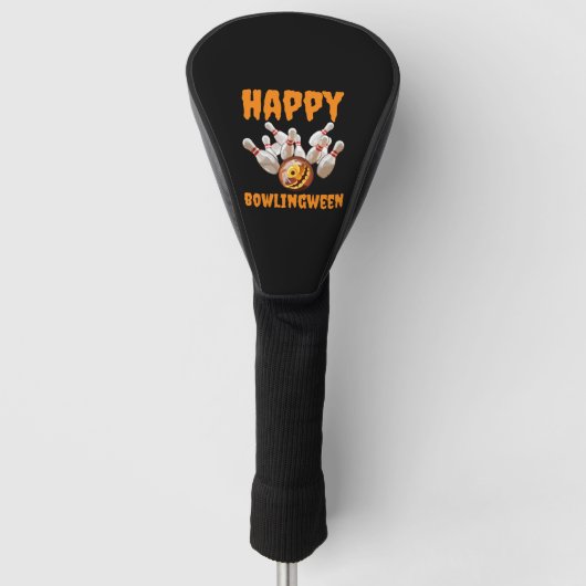 Happy Bowlingween Pun Halloween Pumpkin Bowling Golf Headcover (Vorderseite)