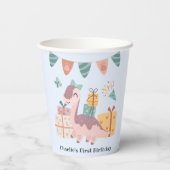 Happy Brachiosaur Dinosaurier mit Geschenken, Pappbecher (Rückseite)