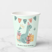 Happy Brachiosaurus Dinosaurier mit Geburtstagsges Pappbecher (Vorderseite)