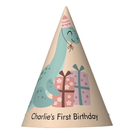 Happy Brachiosaurus Dinosaurier mit Geburtstagsges Partyhütchen (Vorderseite)
