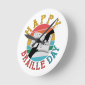 Happy Braille Day Runde Wanduhr (Winkel)