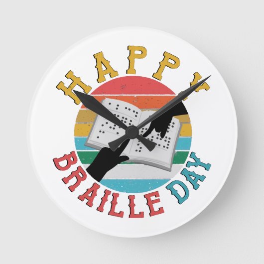 Happy Braille Day Runde Wanduhr (Vorderseite)