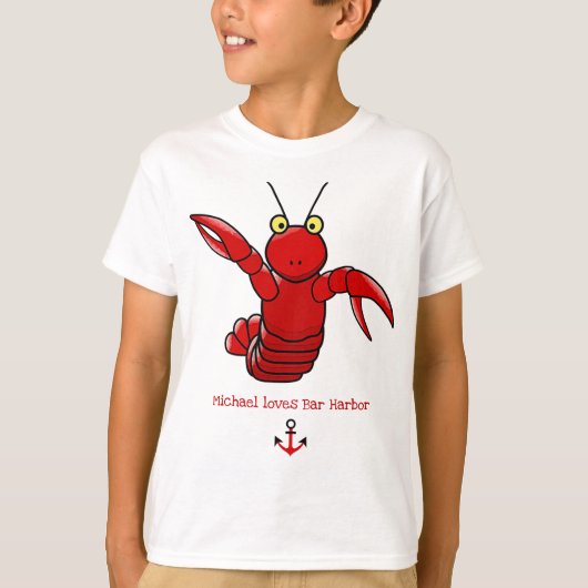 Happy Bright Red Lobster I Liebe Bar Harbour T-Shirt (Vorderseite)