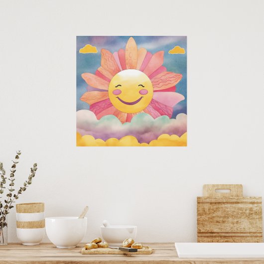 Happy, Bright Sun in Clouds Kinderzimmer Poster (Küche)