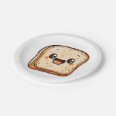 Happy Broad Slice Cartoon lächelnd Toast Pappteller (Schrägansicht)