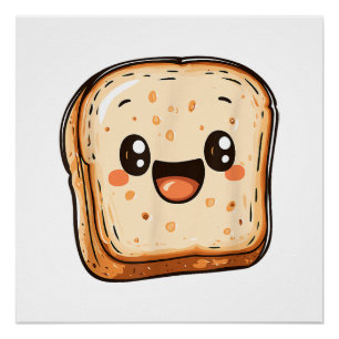 Happy Broad Slice Cartoon lächelnd Toast Poster