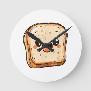 Happy Broad Slice Cartoon lächelnd Toast Runde Wanduhr