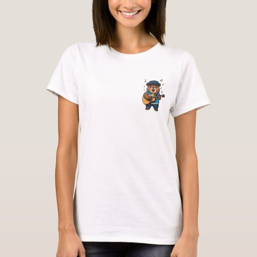 Happy Brown Bear Musician Playing Acoustic Guitar  T-Shirt (Vorderseite)