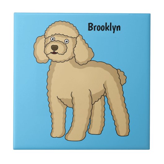 Happy Brown Poodle Cartoon Illustration Fliese (Vorderseite)
