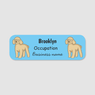 Happy Brown Poodle Cartoon Illustration Namensschild