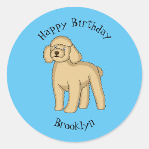Happy Brown Poodle Cartoon Illustration Runder Aufkleber