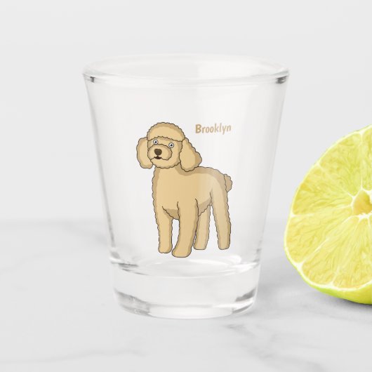 Happy Brown Poodle Cartoon Illustration Schnapsglas (Vorderseite)