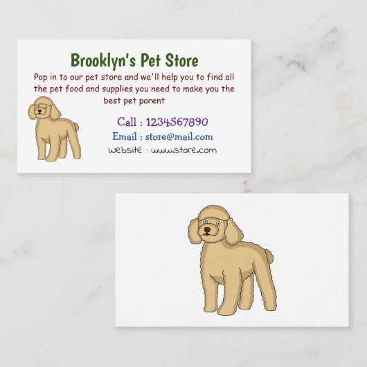 Happy Brown Poodle Cartoon Illustration Visitenkarte (Vorne/Hinten)