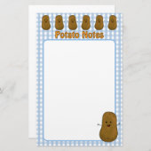 Happy Brown Potato Blue Gingham Briefpapier (Vorne/Hinten)
