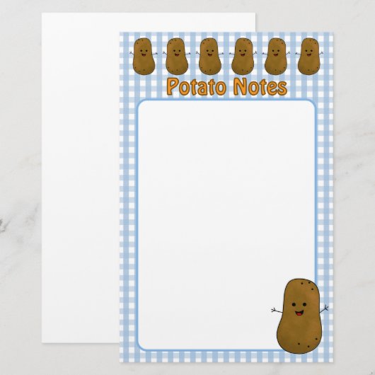 Happy Brown Potato Blue Gingham Briefpapier (Vorne/Hinten)