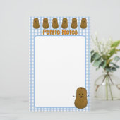 Happy Brown Potato Blue Gingham Briefpapier (Stehend Vorderseite)