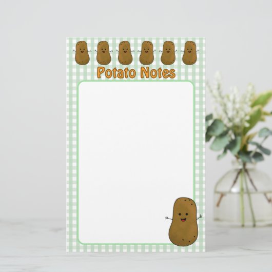 Happy Brown Potato Green Gingham Briefpapier (Stehend Vorderseite)