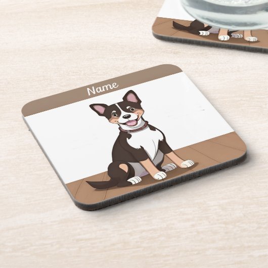 Happy Brown Puppy Dog Getränkeuntersetzer (Linke Seite)