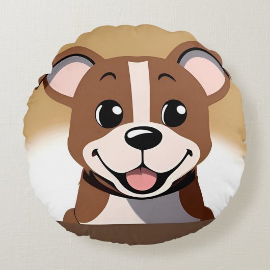 Happy Brown Puppy Dog Lächeln hell Rundes Kissen (Vorderseite)
