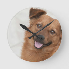 Happy Brown Puppy Dog Runde Wanduhr