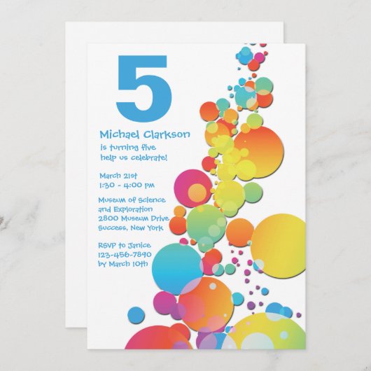 Happy Bubbles Einladung zum Geburtstag (Vorne/Hinten)